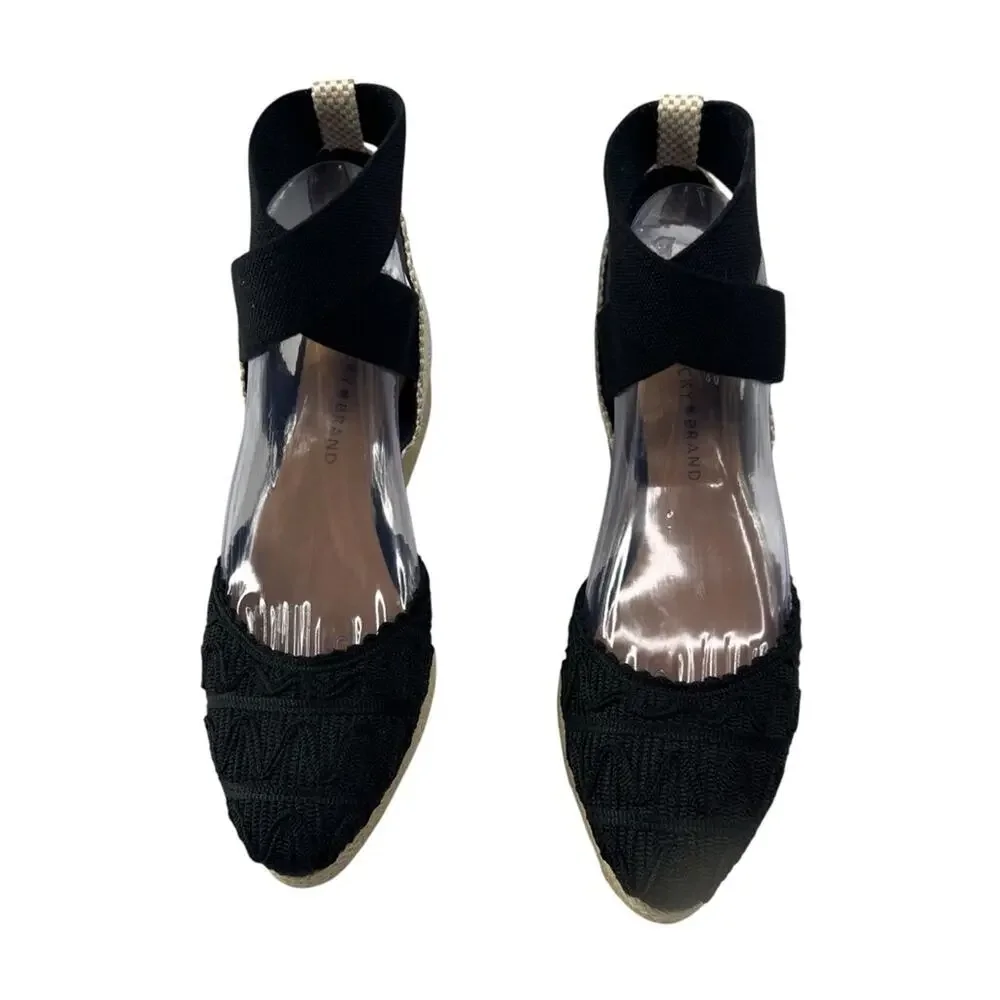 Lucky Brand Luvnia Macrame Espadrille Wedge Sandals 7.5 Black Bohemian